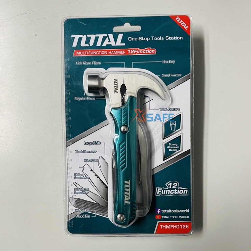 Búa đa năng cầm tay TOTAL THMFH0126 Búa đóng nhổ đinh, kẹp, cắt, bấm khóa cứng, thép Cr-V siêu bền cứng, chống rỉ sét