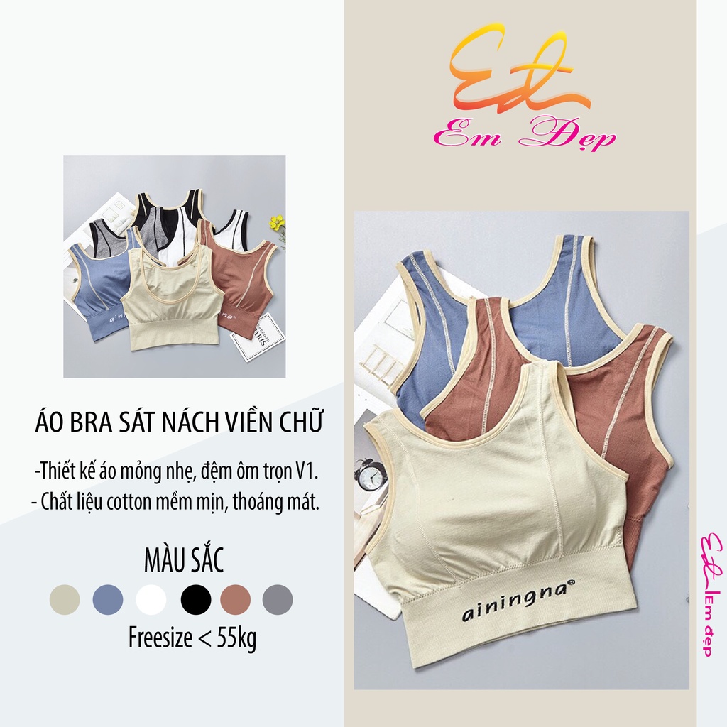 Áo bra tập gym yoga thể thao crotop sẵn đệm ngực hàng đẹp - Áo sát nách viền chữ [Em Đep]
