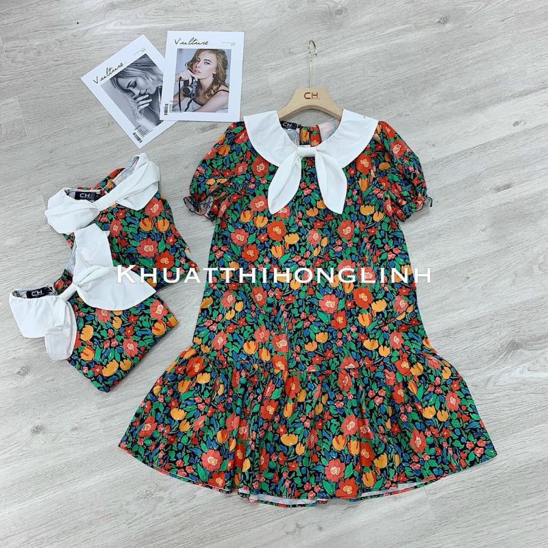 ĐẦM HOA BABY DOLL CỔ NƠ TRẮNG HÀNG ĐẸP BÁN SHOP