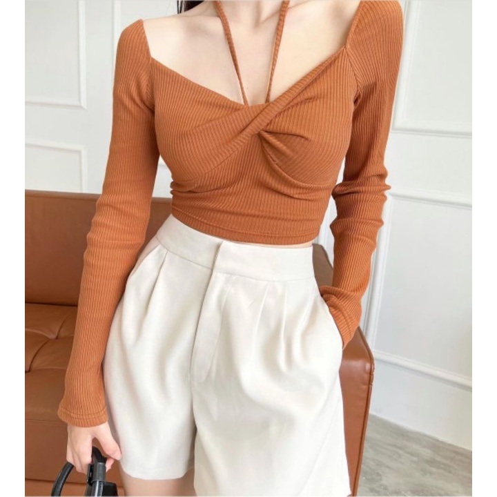 Áo tay dài xoắn ngực ba màu