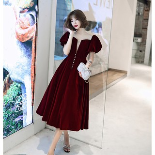 Đầm nhung phối ren cổ - VBEO227B