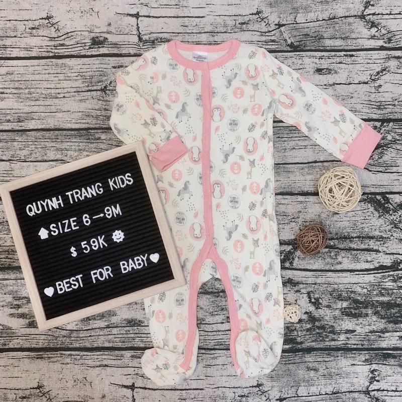 Body Sleepsuit, Bodysuit, Bộ Body Sleep Dài Cotton Liền Tất Vớ Cho Bé Trai Bé Gái 0-24months, Hàng xuất xịn
