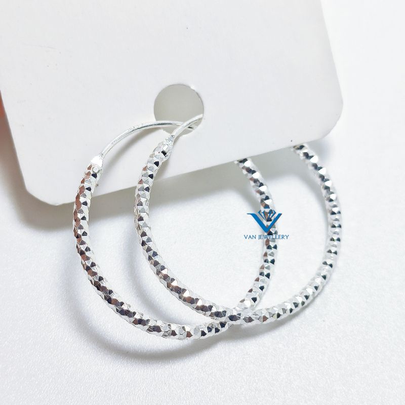 Khuyên tai bạc Khuyên tròn trơn vòng to đủ size bạc ta 925 Van jewelry V10721