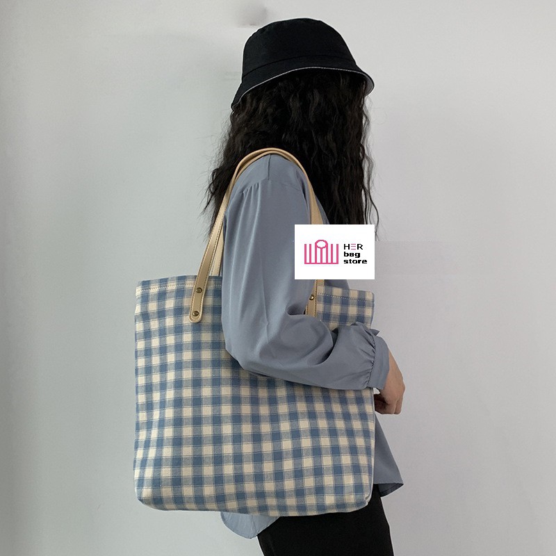 Túi tote vải xách tay đeo vai NỮ quai da thời trang Nhật Bản có khóa kéo bag HerbagHB64