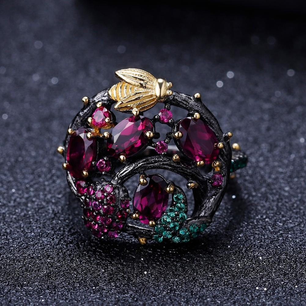 Nhẫn Đính Đá Ruby Nhân Tạo Phong Cách Gothic Cho Nữ