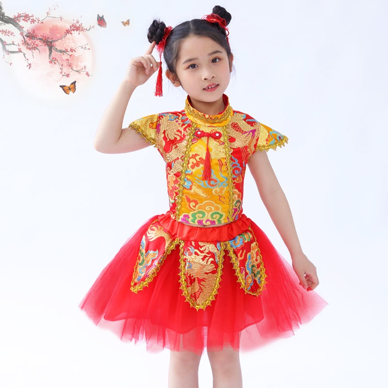 Trang phục trẻ em t-taiwan catwalk phong cách trung quốc lễ hội khai mạc trang phục biểu diễn màu đỏ mẫu giáo trống biểu diễn trang phục khiêu vũ