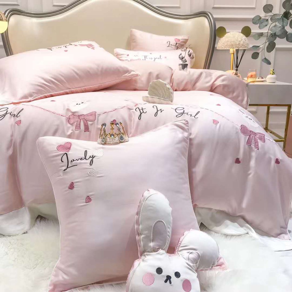 Chăn ga gối đệm tencel Thỏ Bunny siêu xinh mát