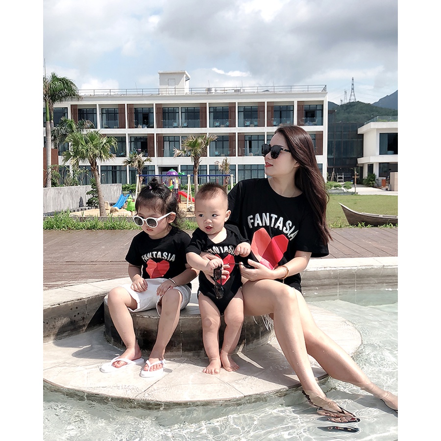 Áo gia đình Familylove – đồ gia đình in hình trái tim chữ Fantasia dễ thương chất cotton 100 co giãn