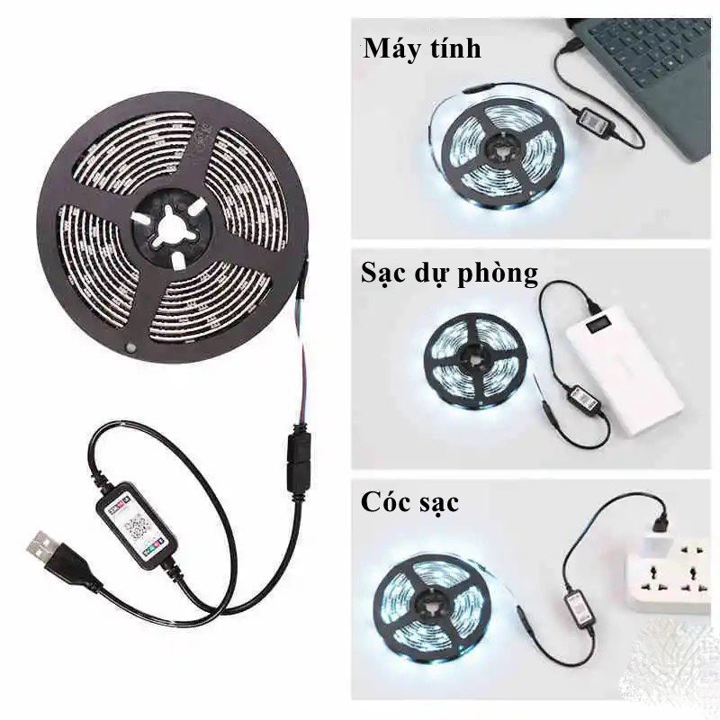 Đèn LED tiktok, đèn LED DC5V RGB kết nối Bluetooth loại 5M Trang Trí Decor Phòng, đổi màu theo nhạc