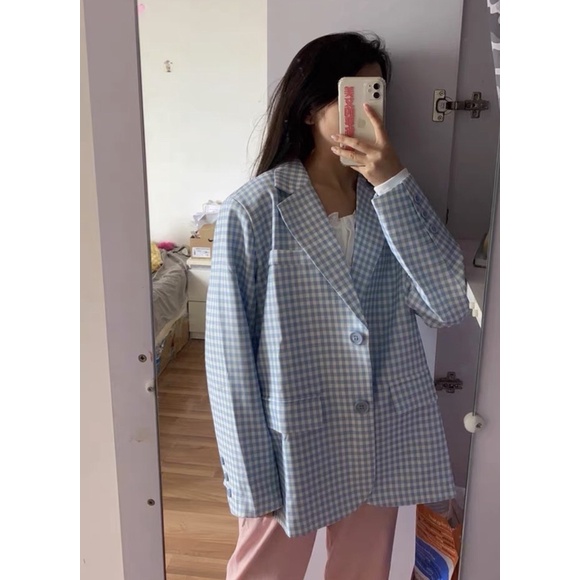 Áo Blazer Sọc Caro Rộng Thanh Lịch Màu Sắc Xinh Xắn Cho Nữ | BigBuy360 - bigbuy360.vn