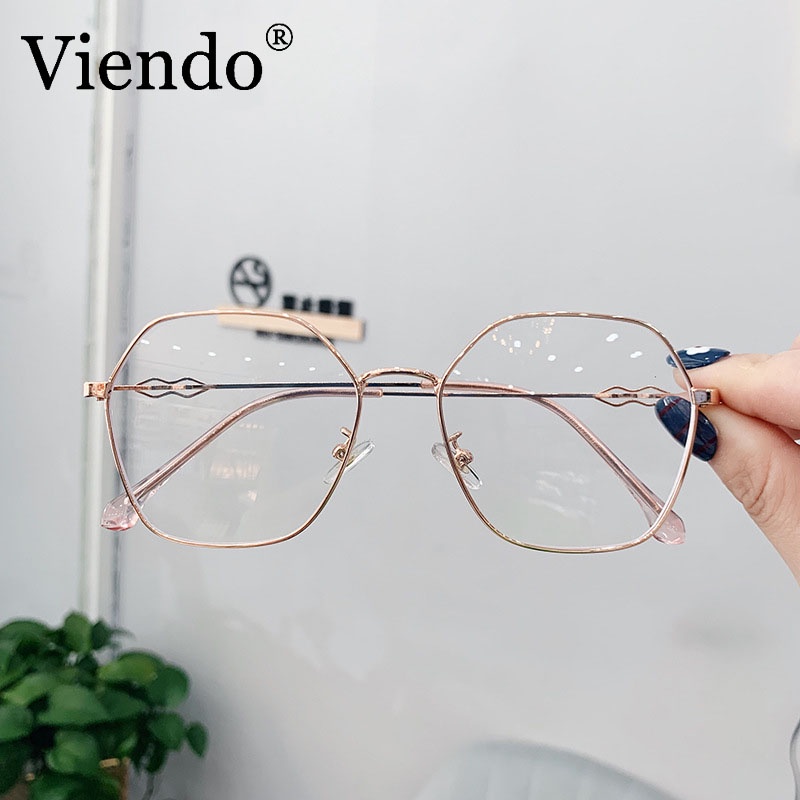 Kính mắt gọng đa giác kim loại VIENDO tròng chống ánh sáng xanh đổi màu chống tia UV cắt độ cận theo yêu cầu unisex