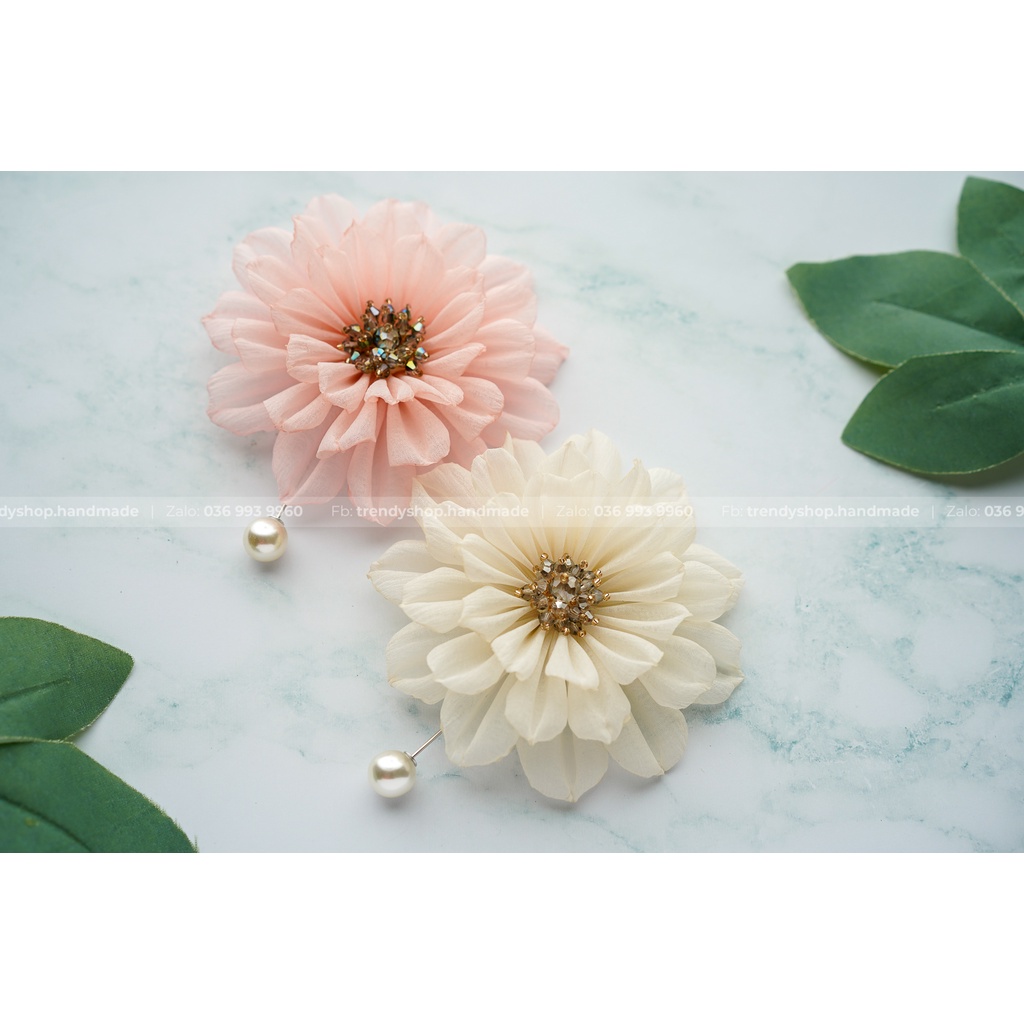 Hoa Cài Áo - Hoa thược dược cài áo cao cấp nhụy pha lê - Hoa vải cài áo handmade