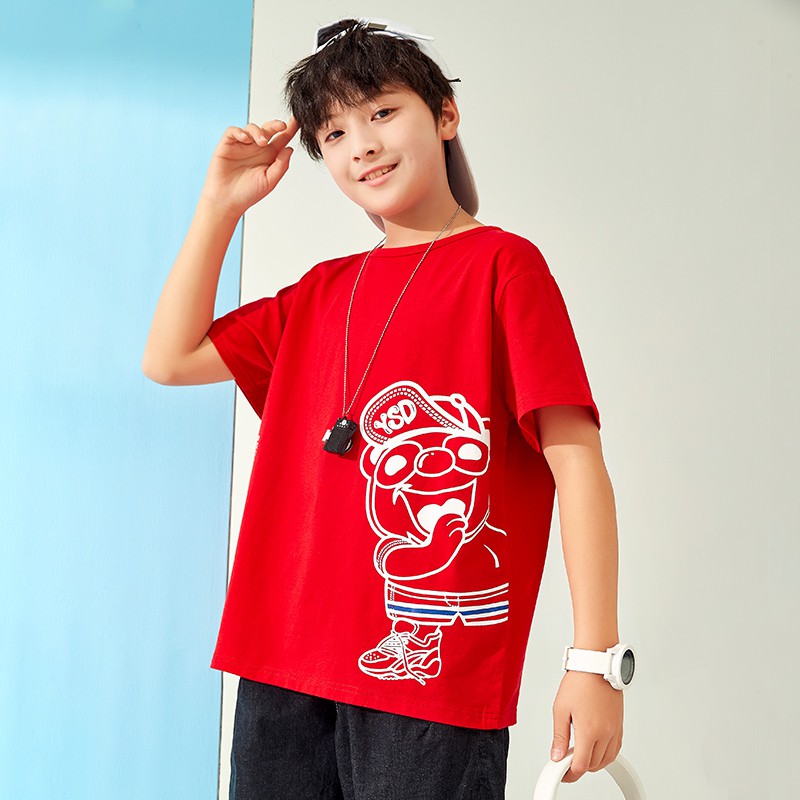 [35Kg - 75Kg] Áo Thun Áo Phông Nam Ngắn Tay Không Cổ Vải Cotton Hàng Quảng Châu Co Giãn 4 Chiều Màu Đỏ | BigBuy360 - bigbuy360.vn