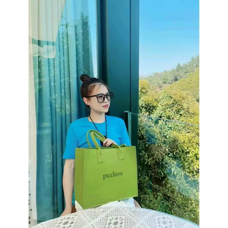 Combo 2 túi quai xách màu xanh bơ in chữ Peekoo Hot trend 2022 dành cho bạn gái