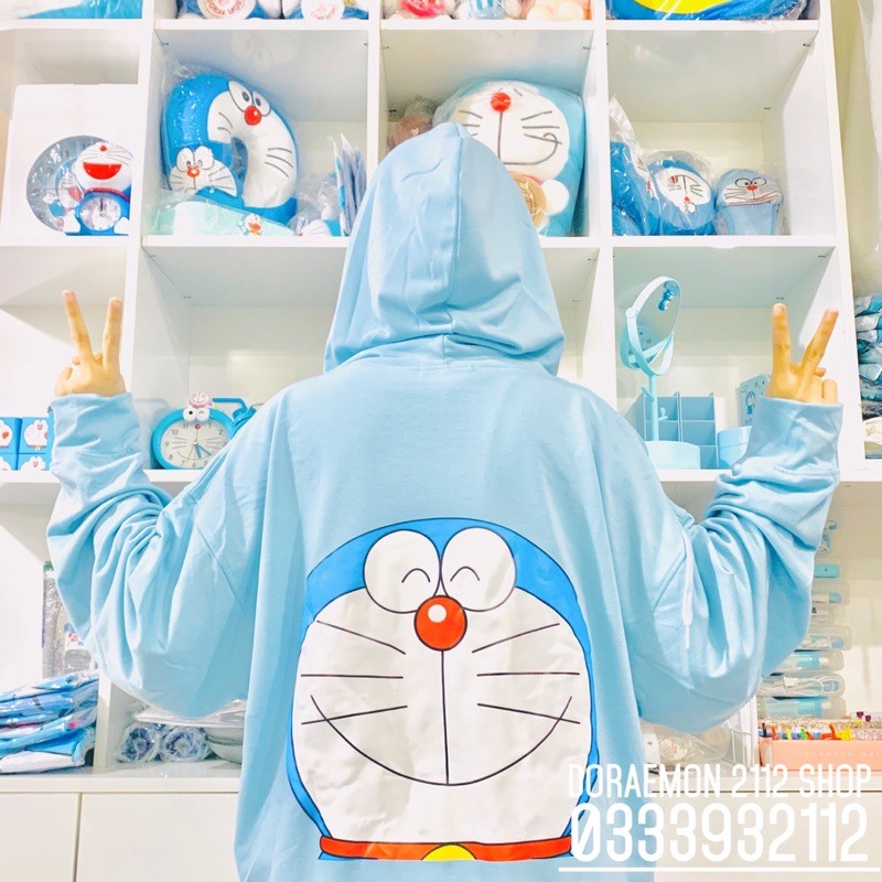 ÁO KHOÁC HOODIE Zip DORAEMON FORM RỘNG dưới 80kg