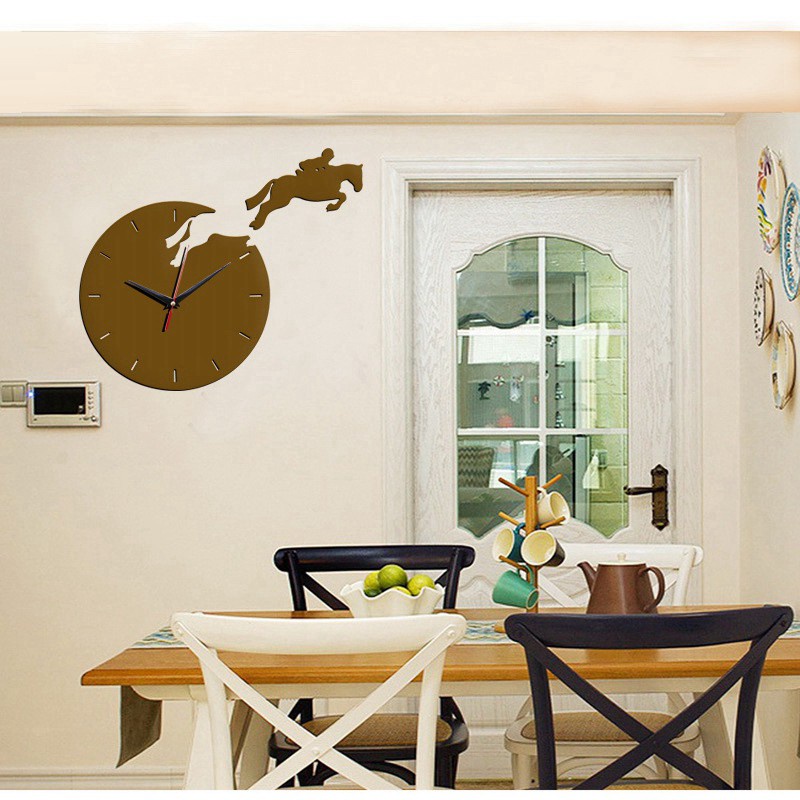 3D DIY Fashion Mirror Wall Clock Silent for Bedroom Decor Dial,Brown