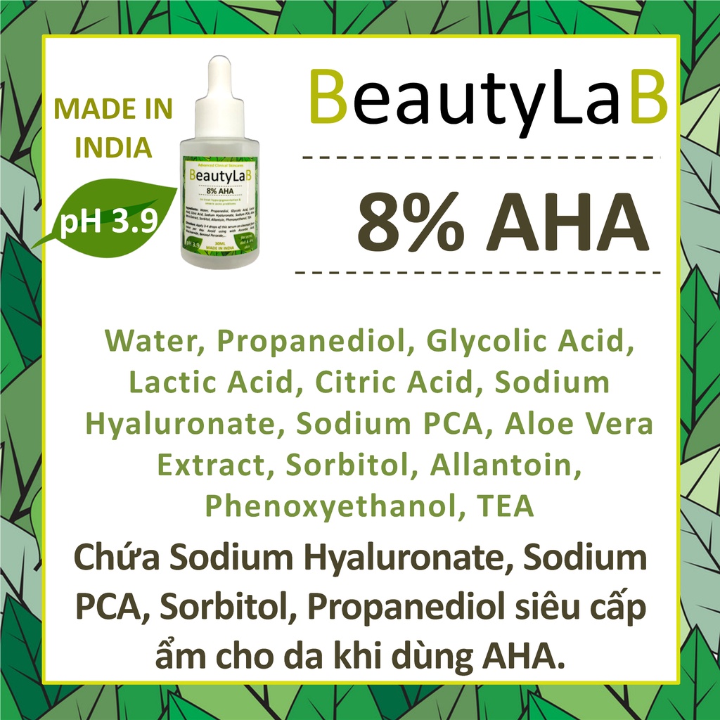 Tinh chất siêu cấp ẩm tẩy tế bào chết giúp da tươi trẻ giảm mụn AHA 8% dupe Paula