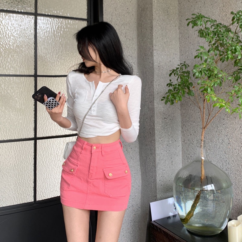 jiashucheng Chân Váy Denim Dáng Chữ a Lưng Cao Thời Trang Mùa Hè Cho Nữ