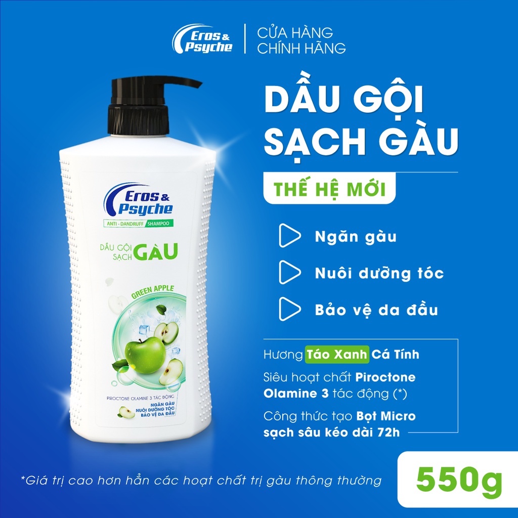 Dầu gội Eros & Psyche SẠCH GÀU THẾ HỆ MỚI hương Táo xanh cá tính 550g