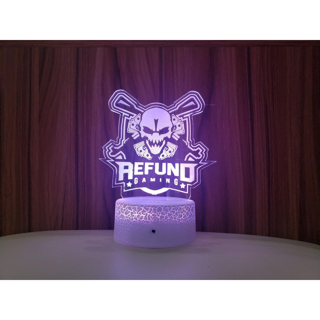 Đèn ngủ 3D led để bàn, trang trí cảm ứng 16 màu logo Refun gaming | Tặng kèm móc khóa 3D | Làm theo yêu cầu