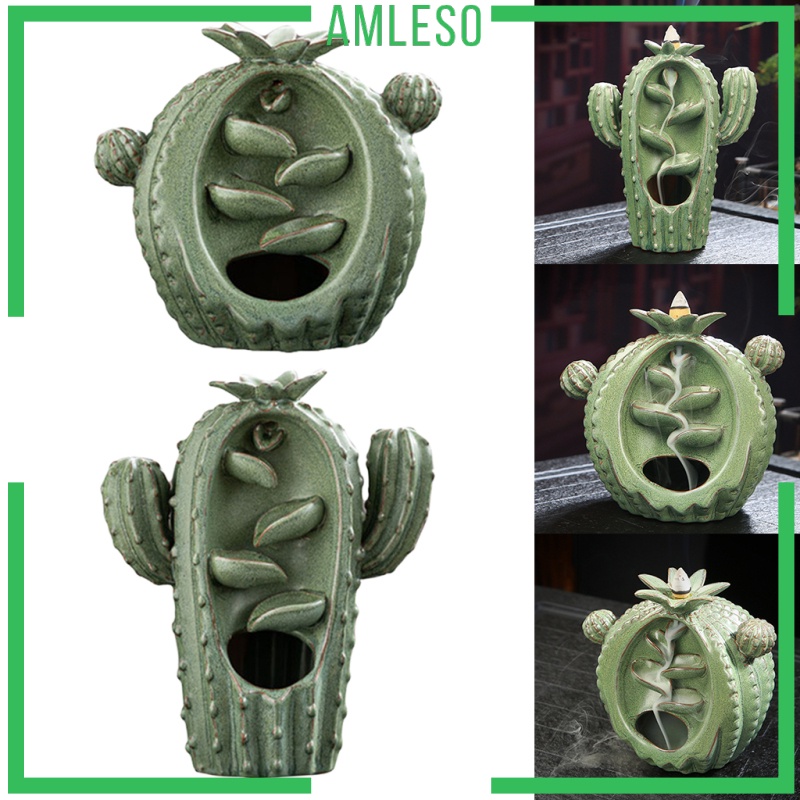 [AMLESO] Creative Cactus Incense Burner Ceramic Censer Incense Holder Home Decor