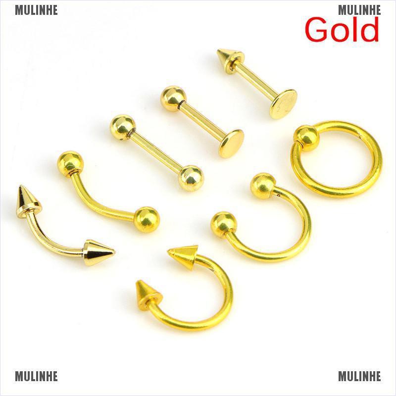 Set 8 Khuyên Đeo Mũi / Chân Mày / Tai / Mũi Bằng Thép Không Gỉ 16G