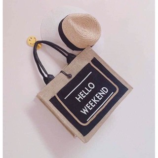 Túi cói đi biển mẫu mới hello weekend