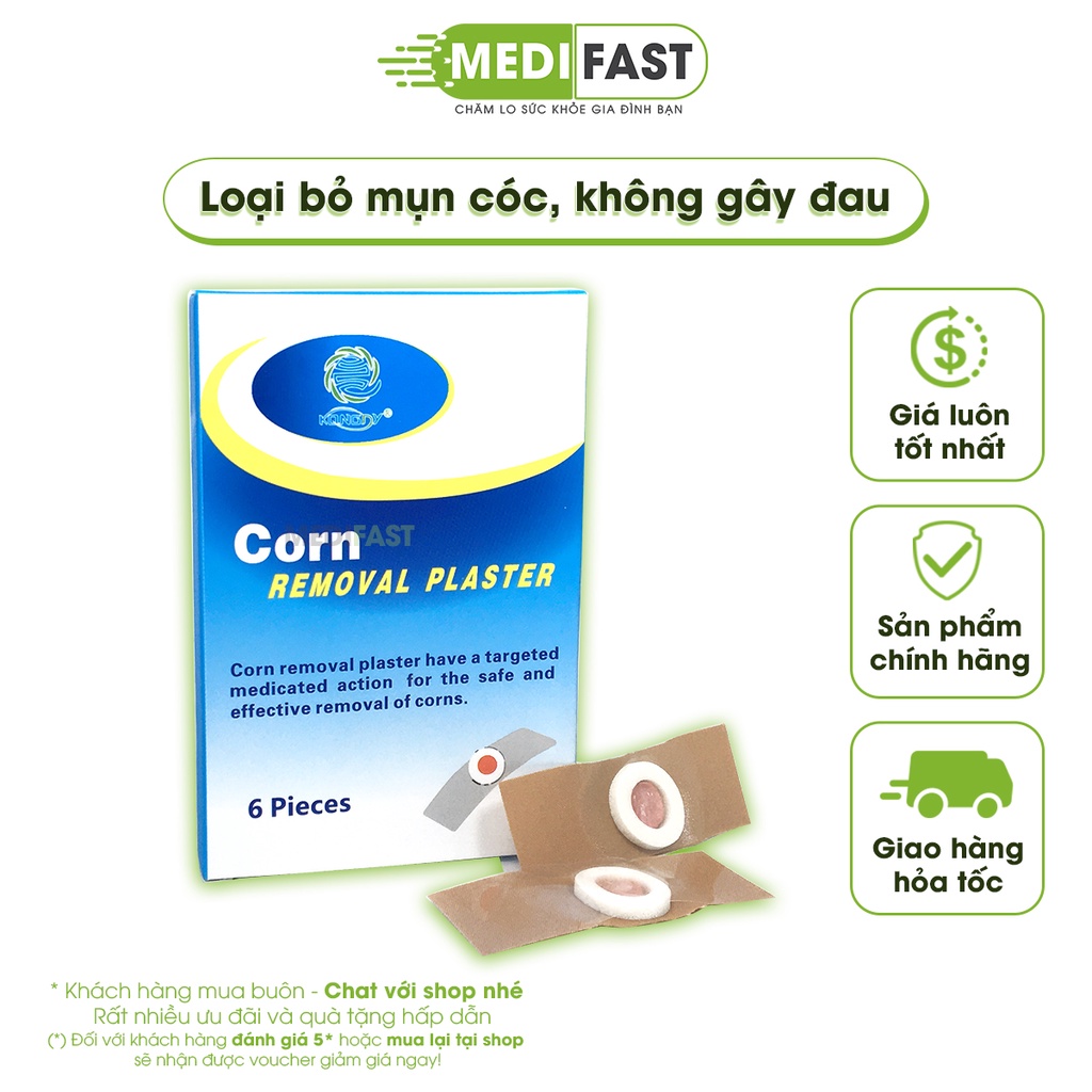 Miếng dán giảm mụn cóc Corn Removal Plaster Hộp 6 miếng dán mụn cơm, chai chân an toàn, không gây đau