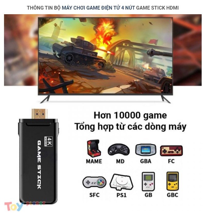 Combo 10.000 TròMáy Chơi Game Stick 64Gb 4 Nút Không Dây HDMI 4K +10000 Trò Chơi Có Thể Tự Chép Game Để Chơi - Giao 1H