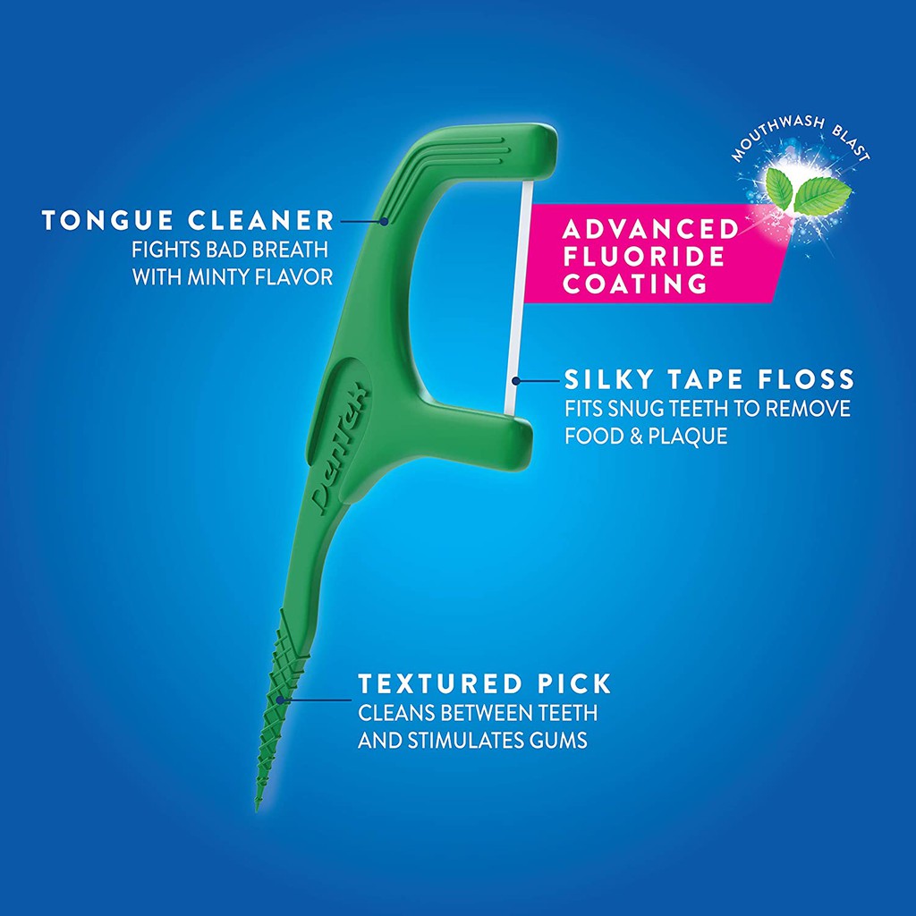 Gói 75 cây tăm chỉ nha khoa và vệ sinh lưỡi DenTek Fresh Clean Floss Picks Silky Comfort Floss (Mỹ)