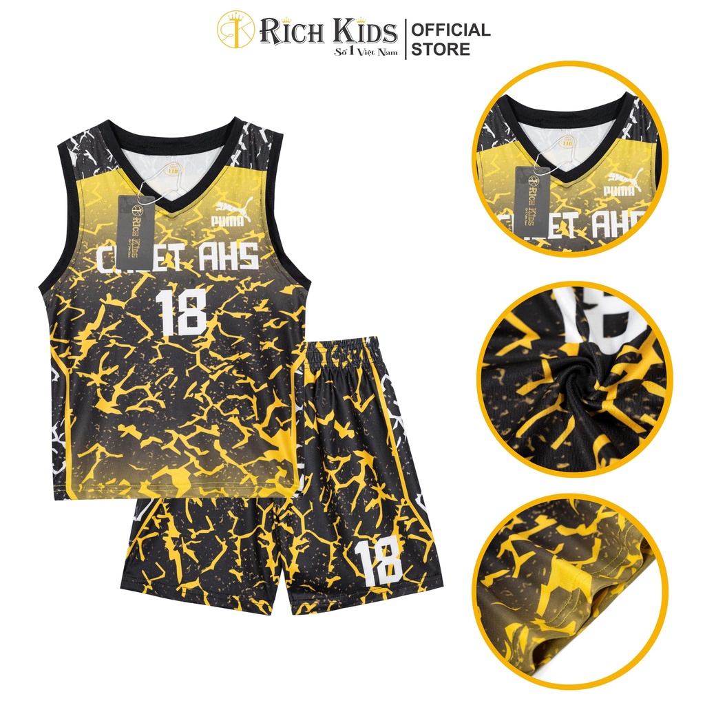 Sale !!! Bộ Ba Lỗ Hàng Bóng Rổ RICH KIDS Thông Hơi Cho Bé (10-48kg)