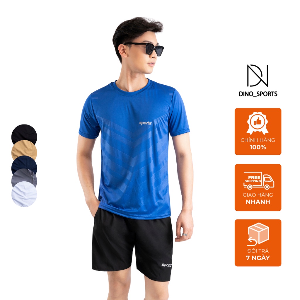 Bộ quần áo cộc tay mùa hè nam in chữ sports DINO SPORTS set quần áo thể thao chất thun mát thoáng khí