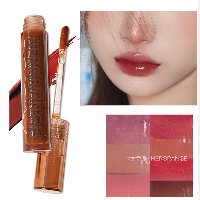 [2023Hàng mới về] Son Bóng Herorange Màu Nude Nhạt Mềm Mượt Nuôi Dưỡng Môi Chống Thấm Nước