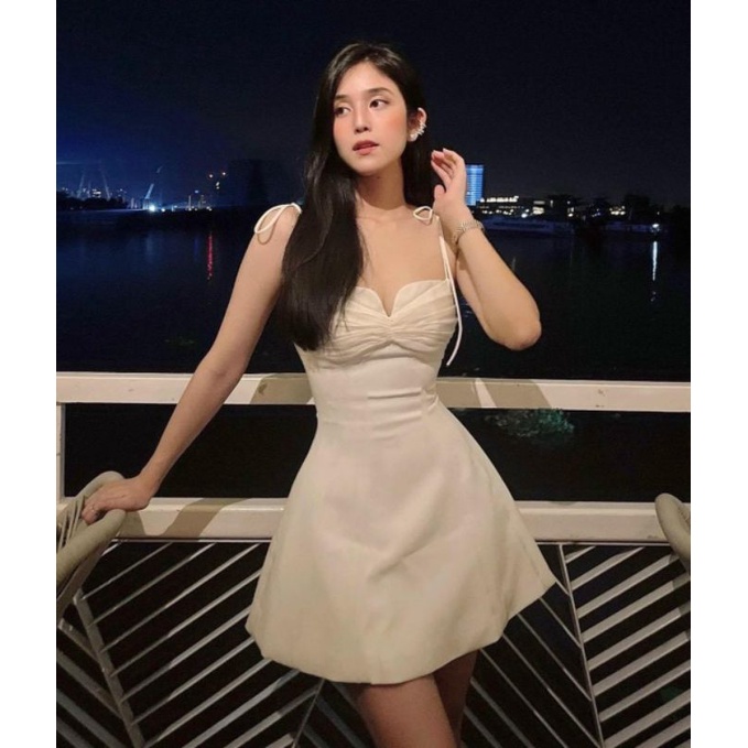 Đầm Xoè 2 Dây Xếp Ly Ngực