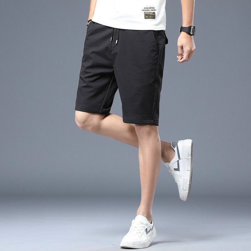 Bigsize đến 95kg - Quần short nam dù dãn lưng thun màu đen