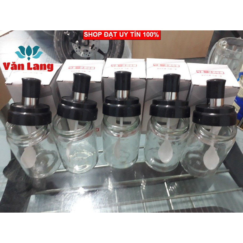 Hũ đựng gia vị 250ml (bộ 4hũ) - Hũ thủy tinh đựng gia vị kèm muỗng cao cấp