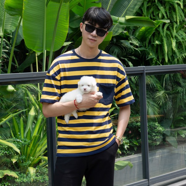 Áo Thun Nam Cotton Kẻ Ngang Túi Ngực Thoáng Mát Mềm Mịn SAYME - MCTS0022