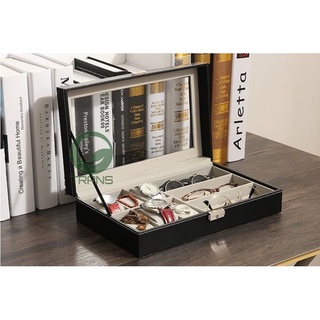 Hộp đựng 6 chiếc đồng hồ đeo tay và 3 chiếc kính mắt bằng da cao cấp có khóa chắc chắn, chống bụi bẩn, trầy xước