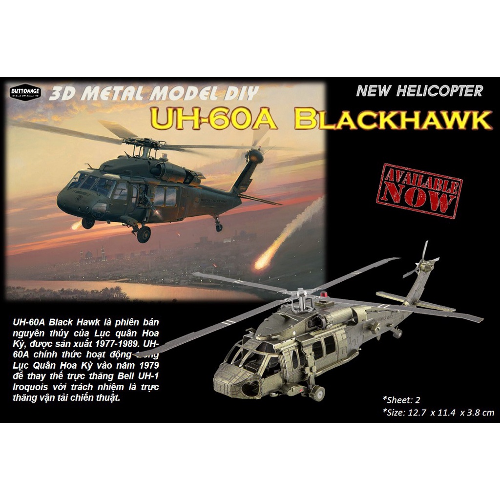 Mô Hình Lắp Ráp 3d Máy bay trực thăng UH-60A  Black Hawk