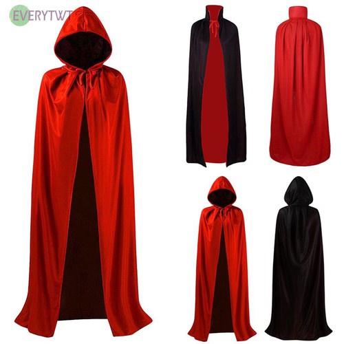 Áo choàng ma cà rồng 2 mặt đỏ đen có mũ hóa trang Halloween cho bé từ 7 tuổi trở lên và người lớn