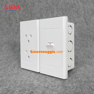 Combo ổ cắm điện đôi 3 chấu LiOA 16A 3520W + 1 công tắc điện - Lắp âm tường