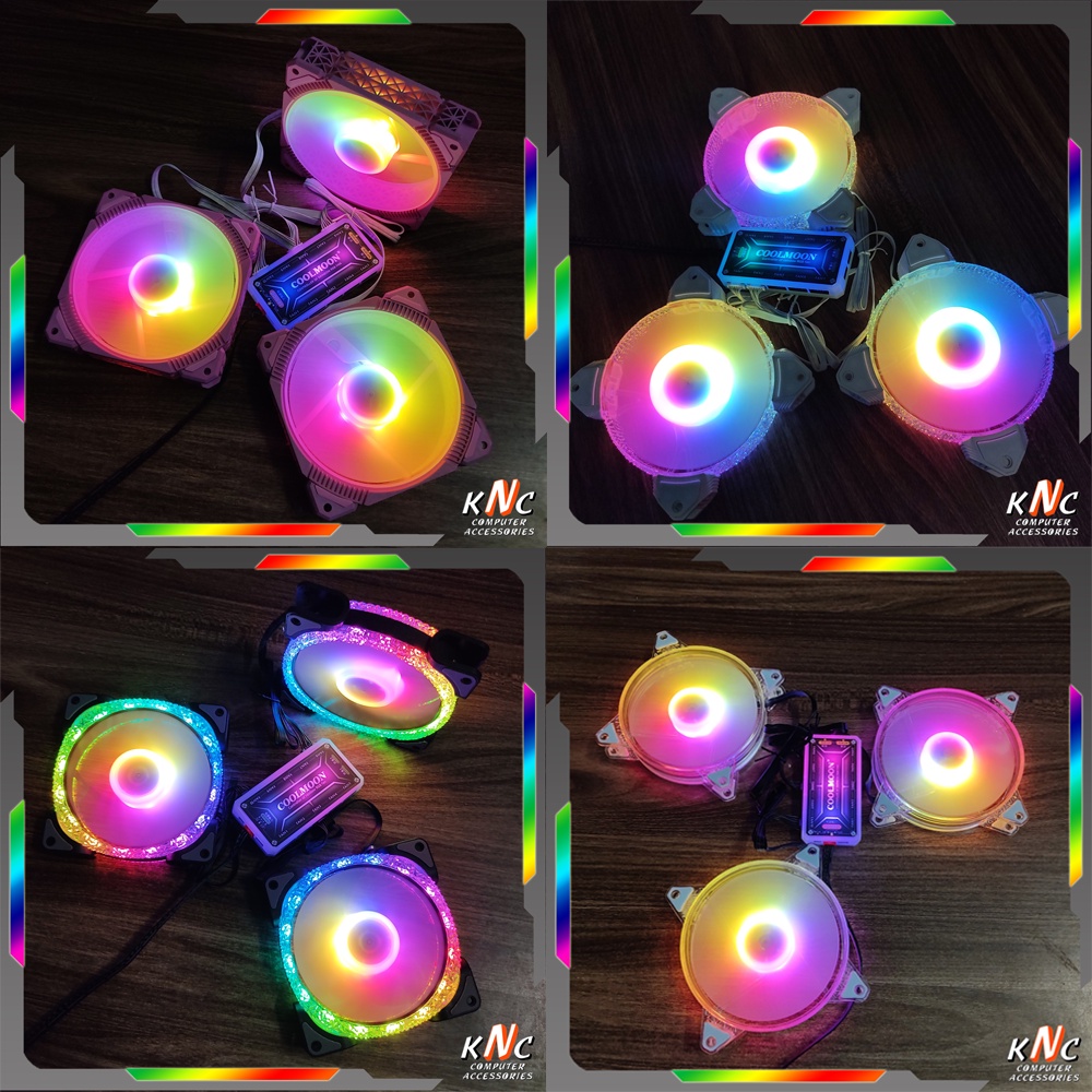 Quạt Tản Nhiệt, Fan Led RGB Đồng Bộ Màu Hub Quạt Coolmoon Chuẩn Cắm 6 Pin