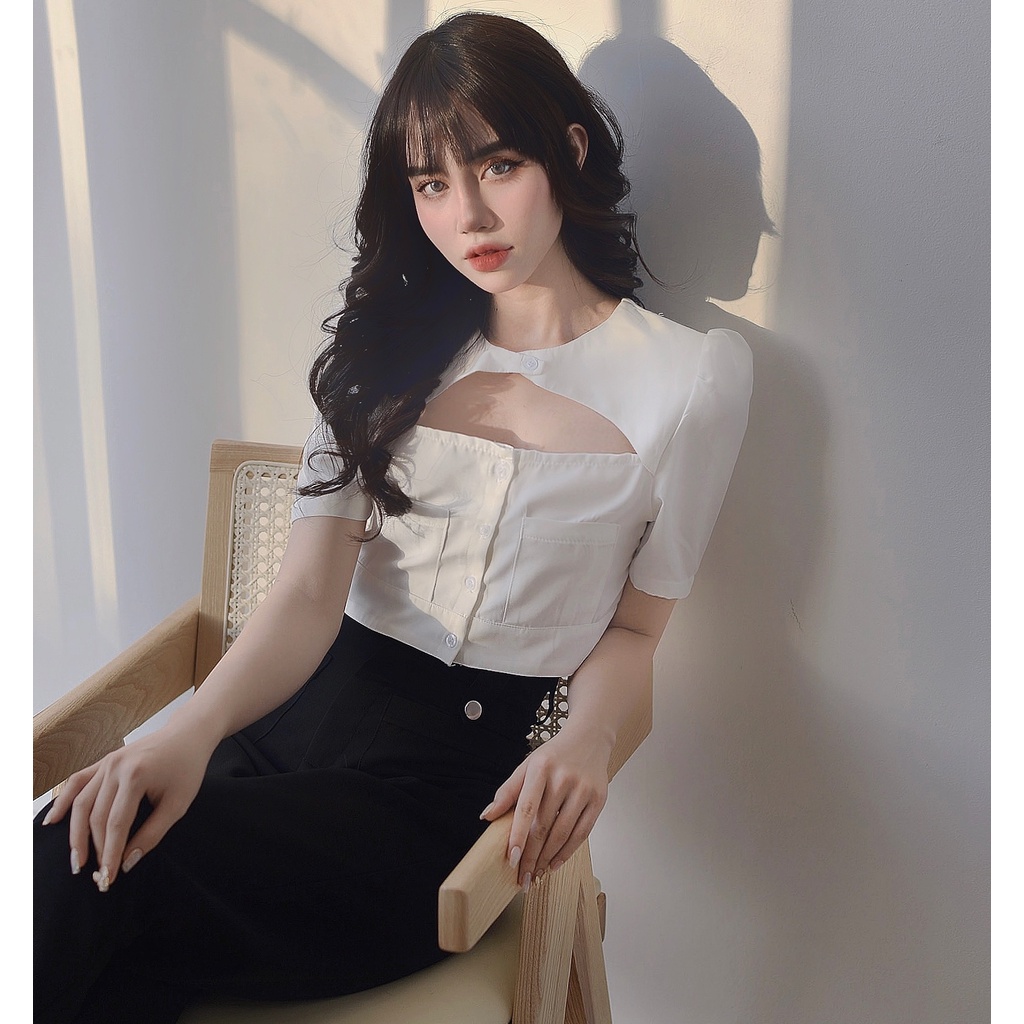 Áo sơ mi croptop nữ cộc tay sang chảnh, cá tính thời trang siêu đỉnh LONDON | BigBuy360 - bigbuy360.vn