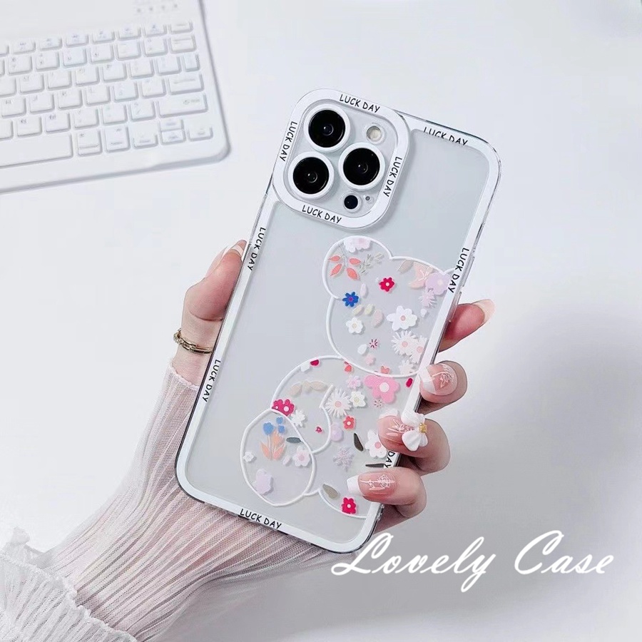 Ốp Điện Thoại Mềm Trong Suốt Họa Tiết Hoa / Gấu / Thỏ Cho IPhone 14 13 12 11 Pro Max X XR Xs Max 8 7 6 6s Plus SE 2020