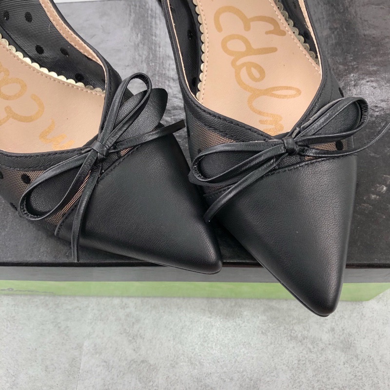 Giày búp bê mũi nhọn có quai đính nơ nhỏ gót 4cm da thật cao cấp thương hiệu Sam Edelman