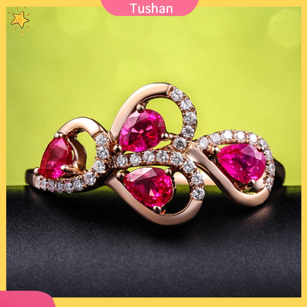 Nhẫn Hợp Kim Đính Đá Ruby Nhân Tạo Hình Chiếc Lá Thời Trang Cho Nữ
