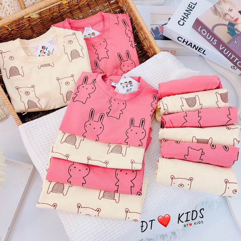 NT044 BỘ DÀI TAY THỎ VÀ HEO CHẤT COTTON CHO BÉ TRAI, BÉ GÁI
