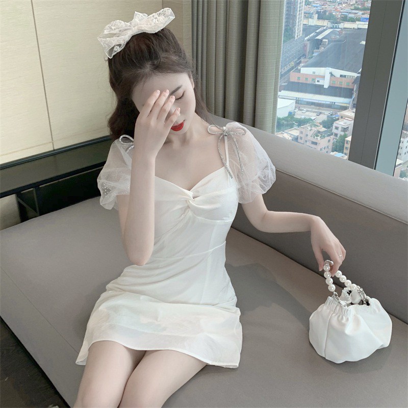 Váy tay bồng thắt nơ xinh xắn đáng yêu váy đi chơi mùa hè