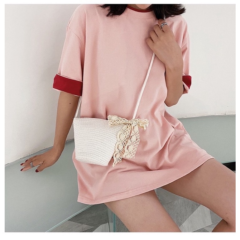 Túi chéo dệt giả cói xinh xắn ulzzang