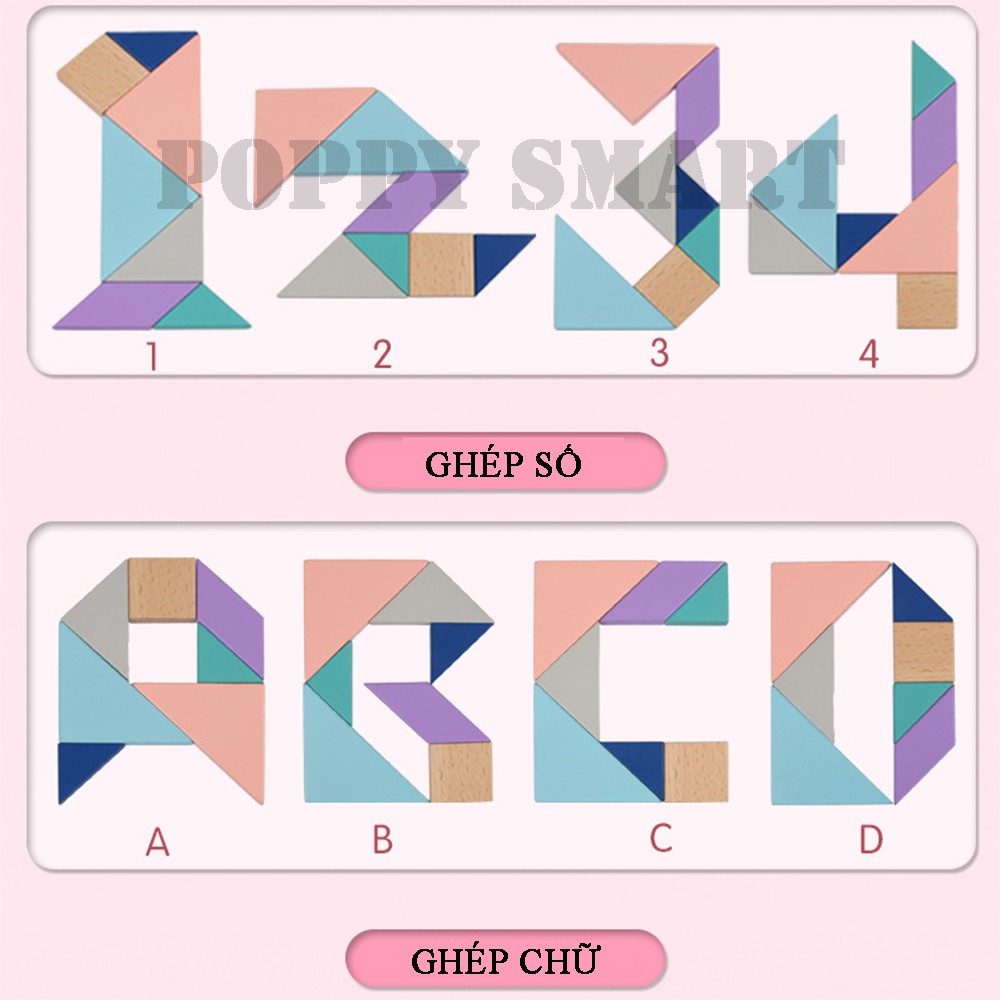 Đồ Chơi Xếp Hình Tangram Bằng Gỗ Phát Triển Trí Tuệ Và Mở Rộng Trí Tưởng Tượng Của Bé, Kích Thước Lớn 15*15cm